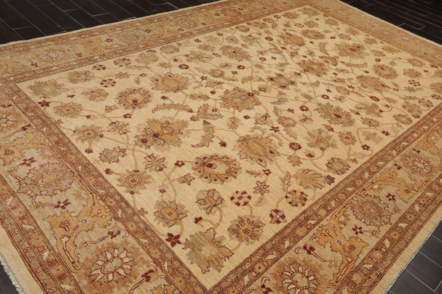 8'4"x12'7" Hand Knotted Wool Stone Wash Peshawar Vegetable Dye Area Rug Warm Beige-3