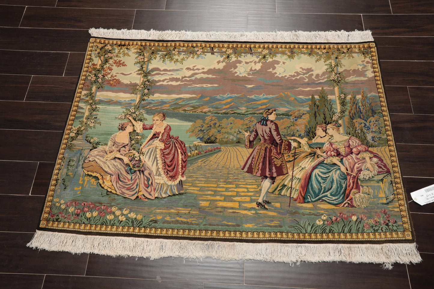 3' 2''x4' 10'' Hand Knotted 100% Wool French Tapestry Pictorial 300 kpsi Oriental Area Rug Beige, Black Color-1