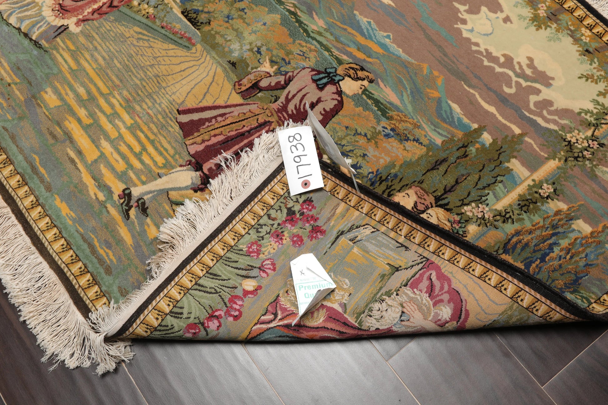 3' 2''x4' 10'' Hand Knotted 100% Wool French Tapestry Pictorial 300 kpsi Oriental Area Rug Beige, Black Color-3