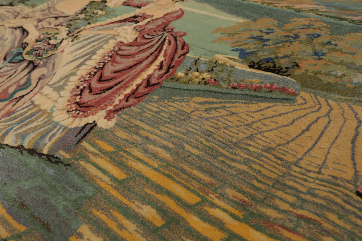 3' 2''x4' 10'' Hand Knotted 100% Wool French Tapestry Pictorial 300 kpsi Oriental Area Rug Beige, Black Color-4