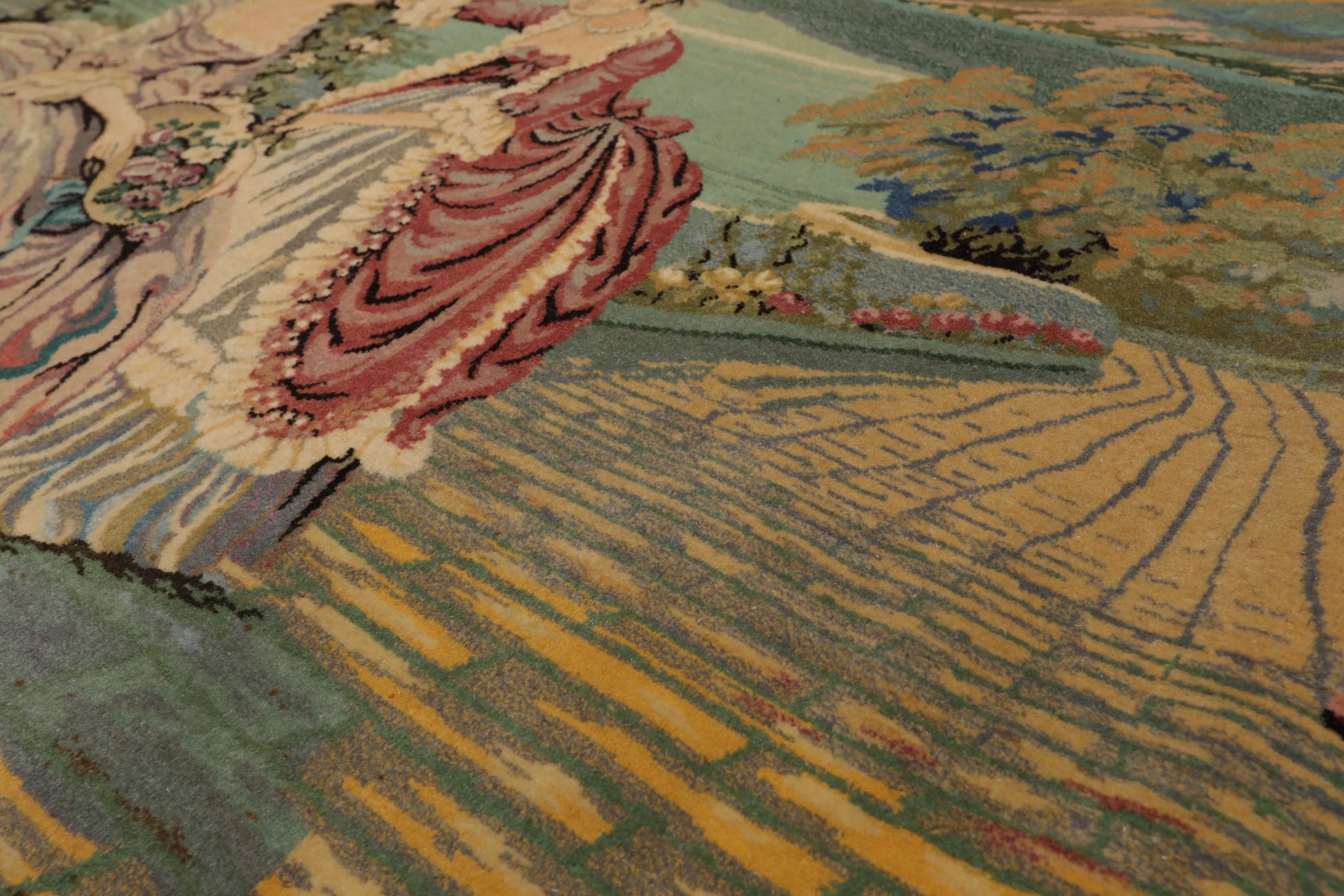 3' 2''x4' 10'' Hand Knotted 100% Wool French Tapestry Pictorial 300 kpsi Oriental Area Rug Beige, Black Color-4