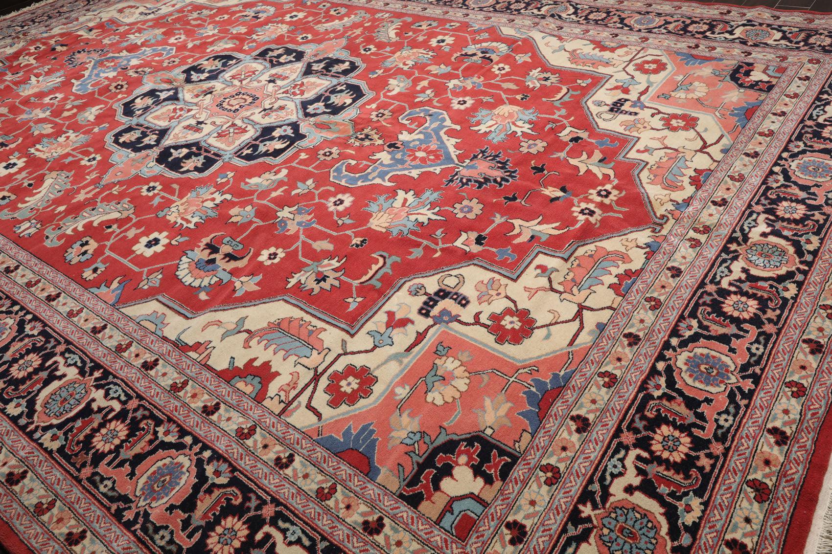 12' x 18'1" Palace Hand Knotted Wool Rare Romanian Herizz Area Rug Terracotta-3