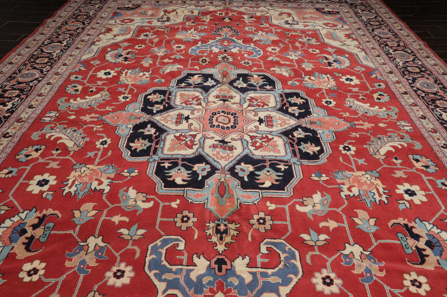 12' x 18'1" Palace Hand Knotted Wool Rare Romanian Herizz Area Rug Terracotta-4