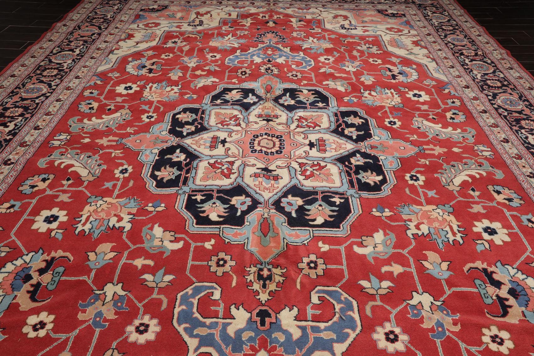12' x 18'1" Palace Hand Knotted Wool Rare Romanian Herizz Area Rug Terracotta-4