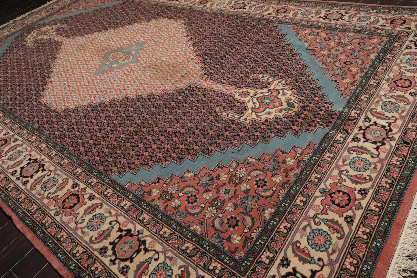 10' x 16'5'' Rare Romanian Hand Knotted 100% Wool Tabrizz Mahi Area Rug Ivory-3