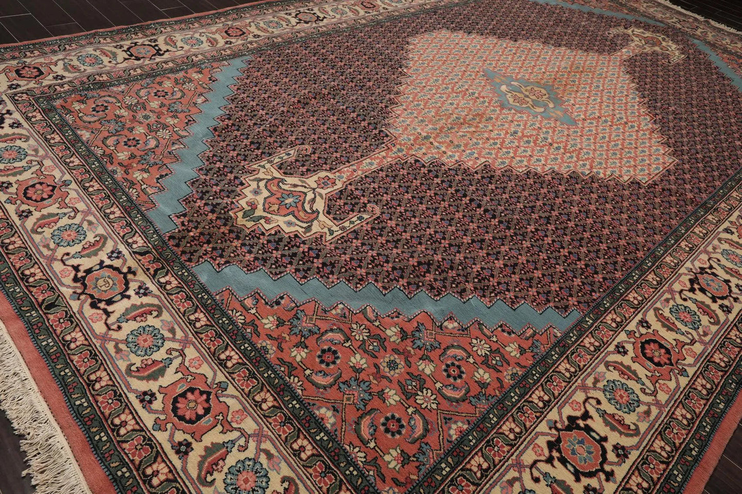 10' x 16'5'' Rare Romanian Hand Knotted 100% Wool Tabrizz Mahi Area Rug Ivory-4