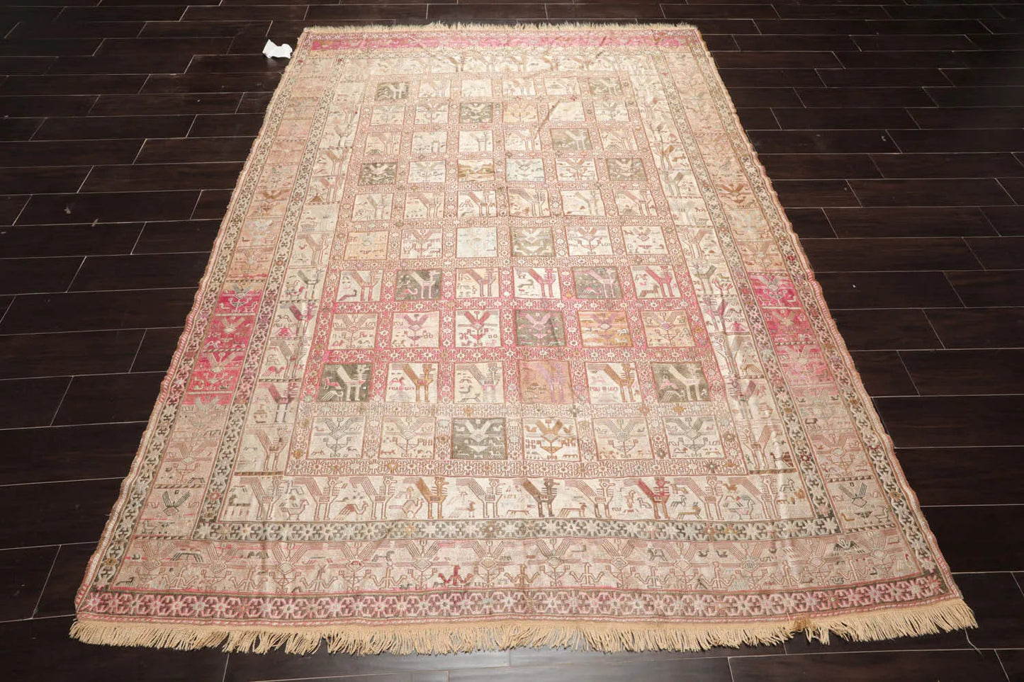 6x9 Beige, Tan Hand Knotted Persian 100% Silk Traditional Pictorial Authentic Soumak Oriental Area Rug-2
