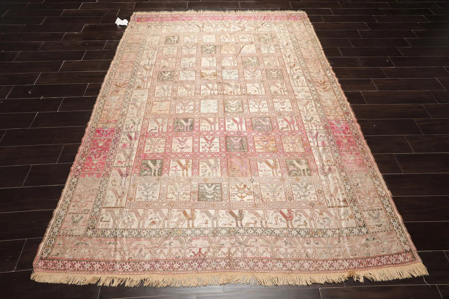 6x9 Beige, Tan Hand Knotted Persian 100% Silk Traditional Pictorial Authentic Soumak Oriental Area Rug-2