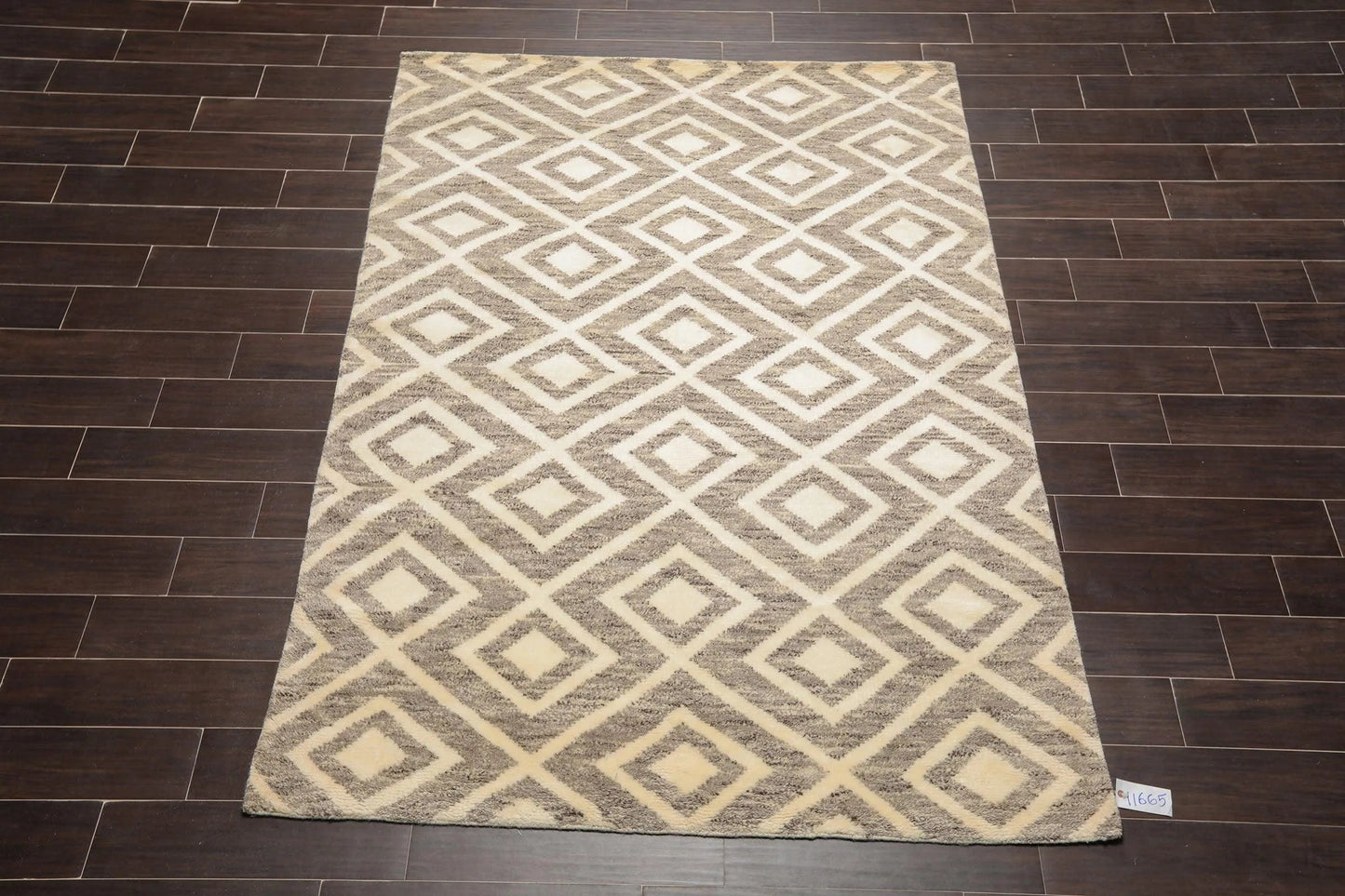 5 x 8 Hand Knotted Designer Moroccan 100% Wool Oriental Area Rug Ivory-1