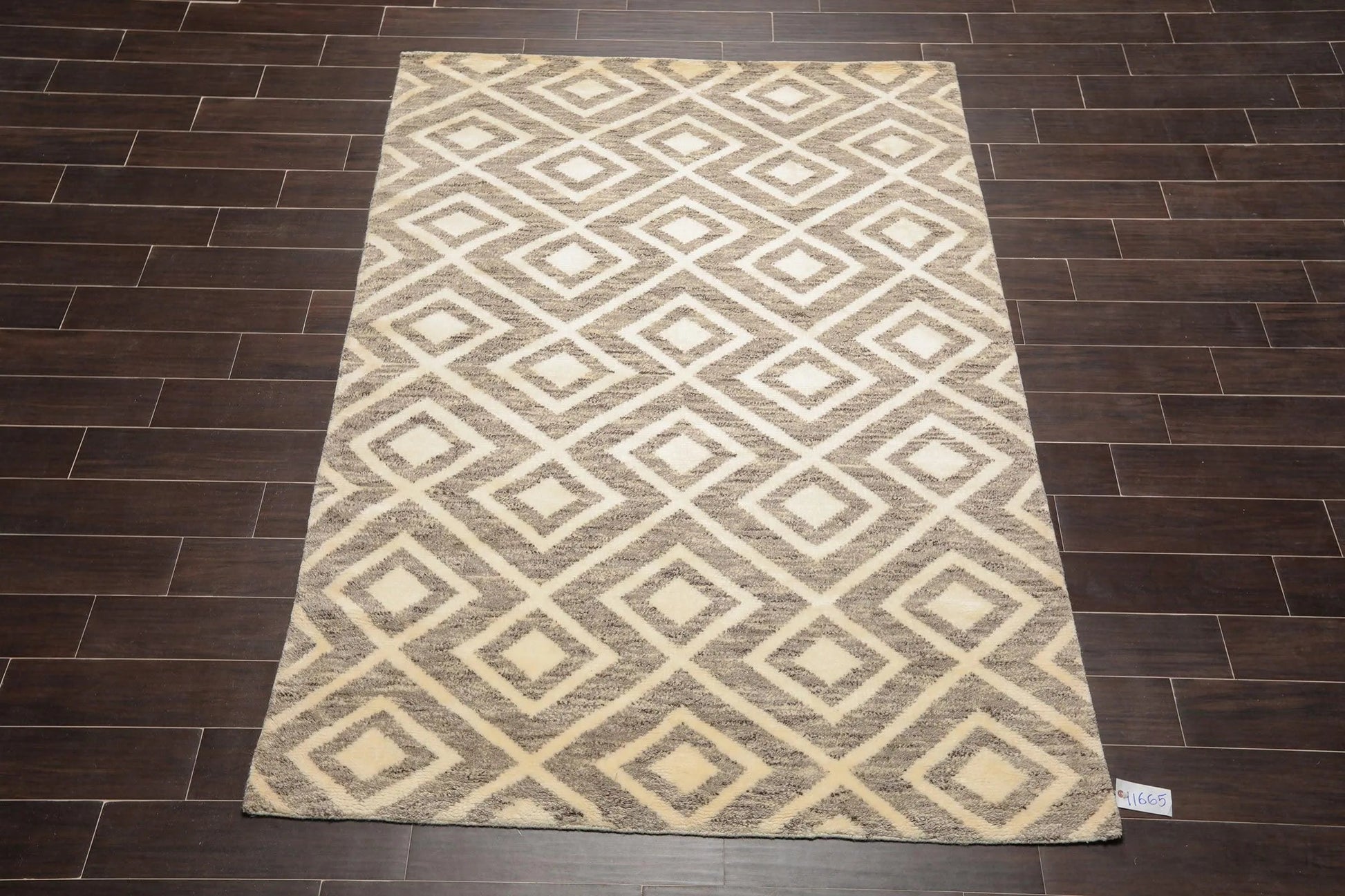 5 x 8 Hand Knotted Designer Moroccan 100% Wool Oriental Area Rug Ivory-1