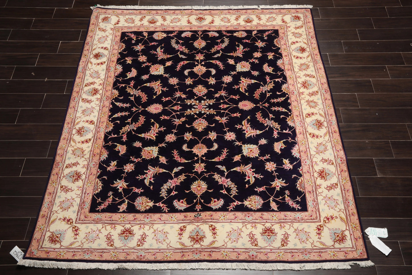 5x7 Hand Knotted Persian Wool and Silk Tabriz 300 KPSI Traditional Oriental Area Rug Blue,Ivory Color-2