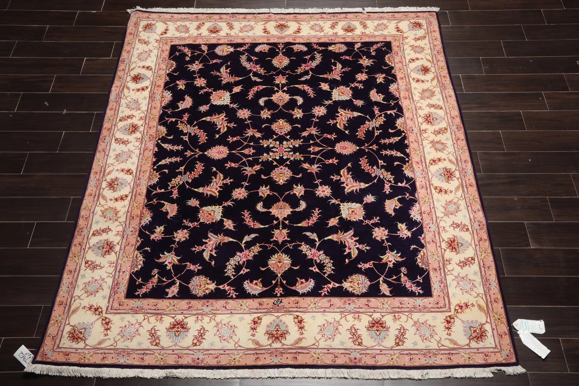 5x7 Hand Knotted Persian Wool and Silk Tabriz 300 KPSI Traditional Oriental Area Rug Blue,Ivory Color-2