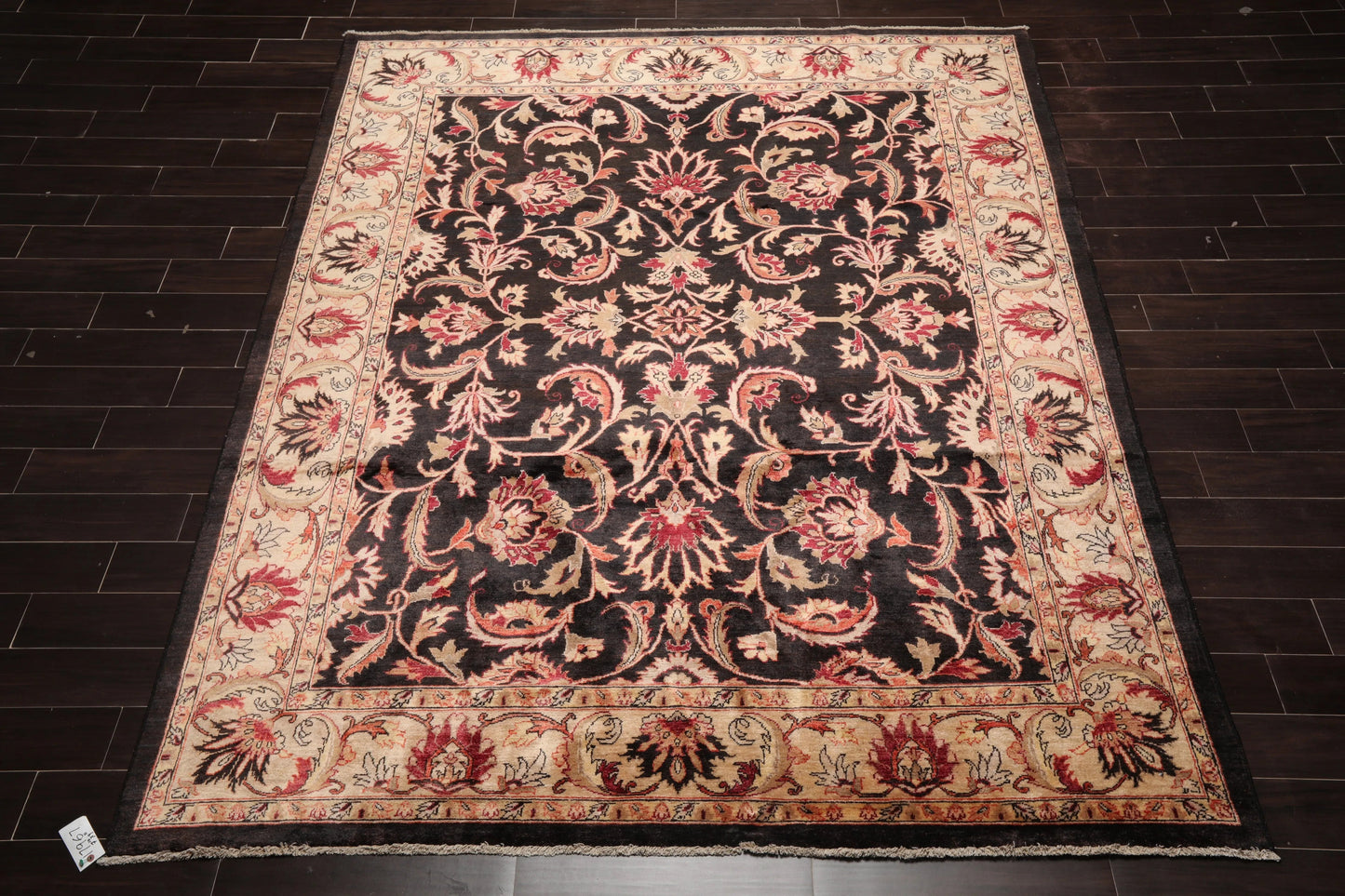 7'10''x9'11'' Hand Knotted 100% Wool Peshawar Traditional Oriental Area Rug Charcoal, Beige Color-2