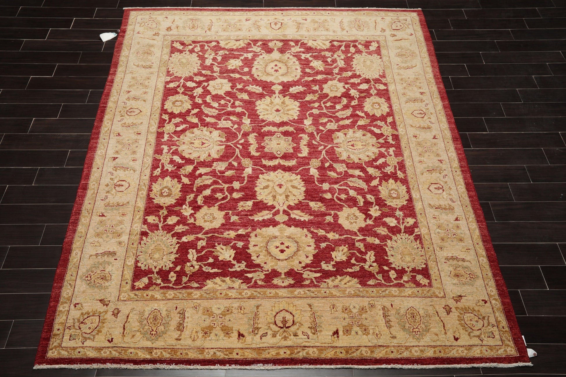 7'8" x 9'11" Hand Knotted Border Stone Wash Peshawar Vegetable Dye Area Rug Rusty Red-1