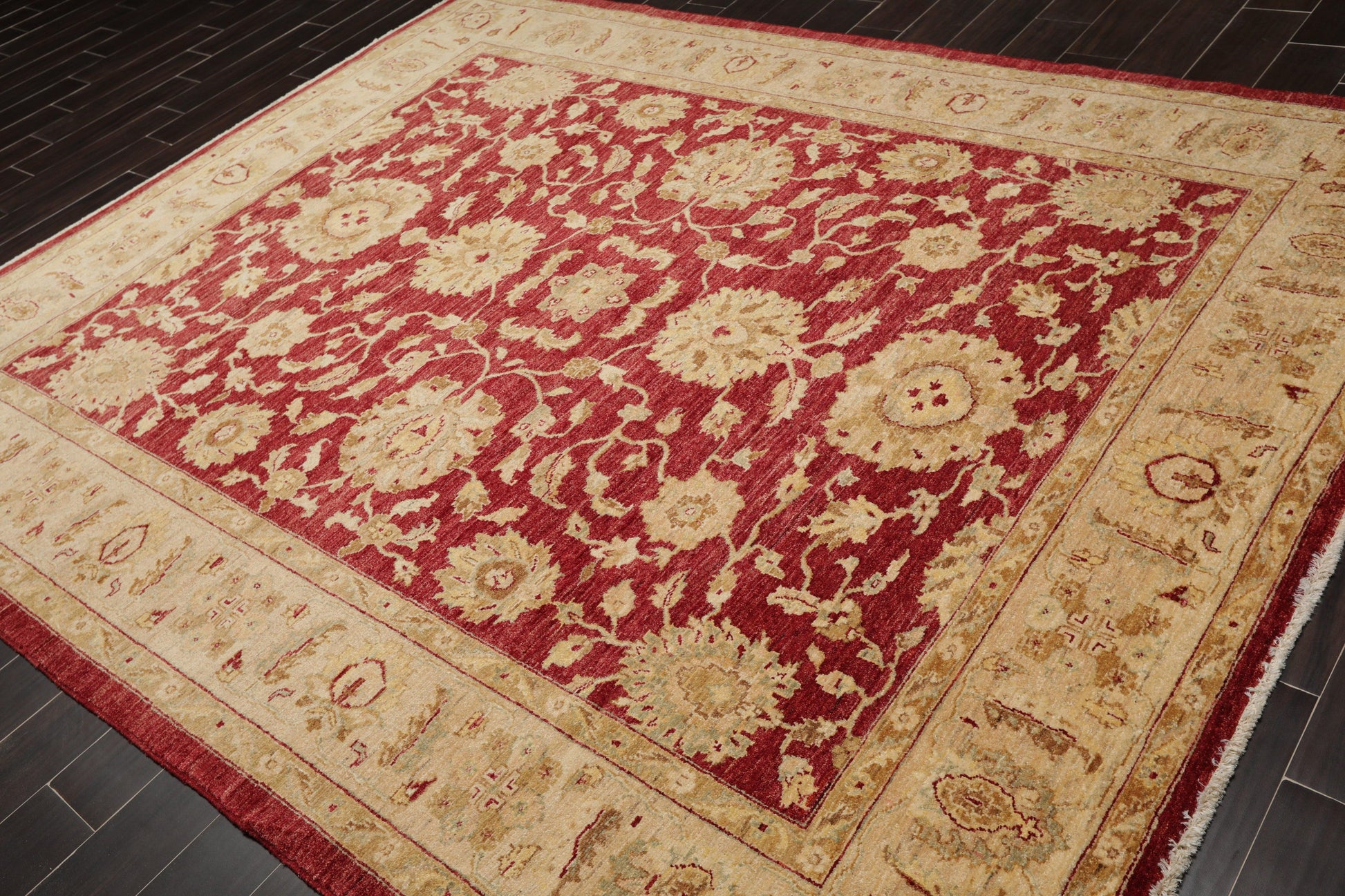 7'8" x 9'11" Hand Knotted Border Stone Wash Peshawar Vegetable Dye Area Rug Rusty Red-2