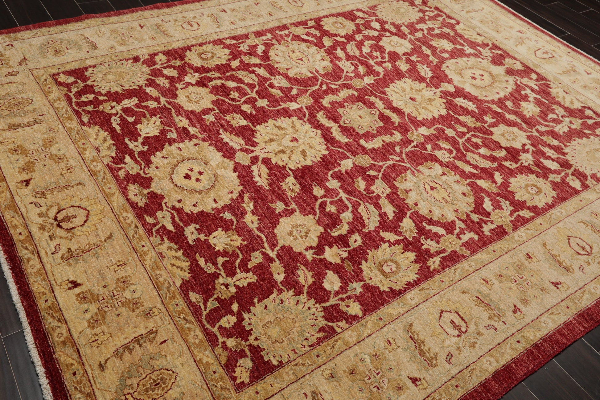 7'8" x 9'11" Hand Knotted Border Stone Wash Peshawar Vegetable Dye Area Rug Rusty Red-3