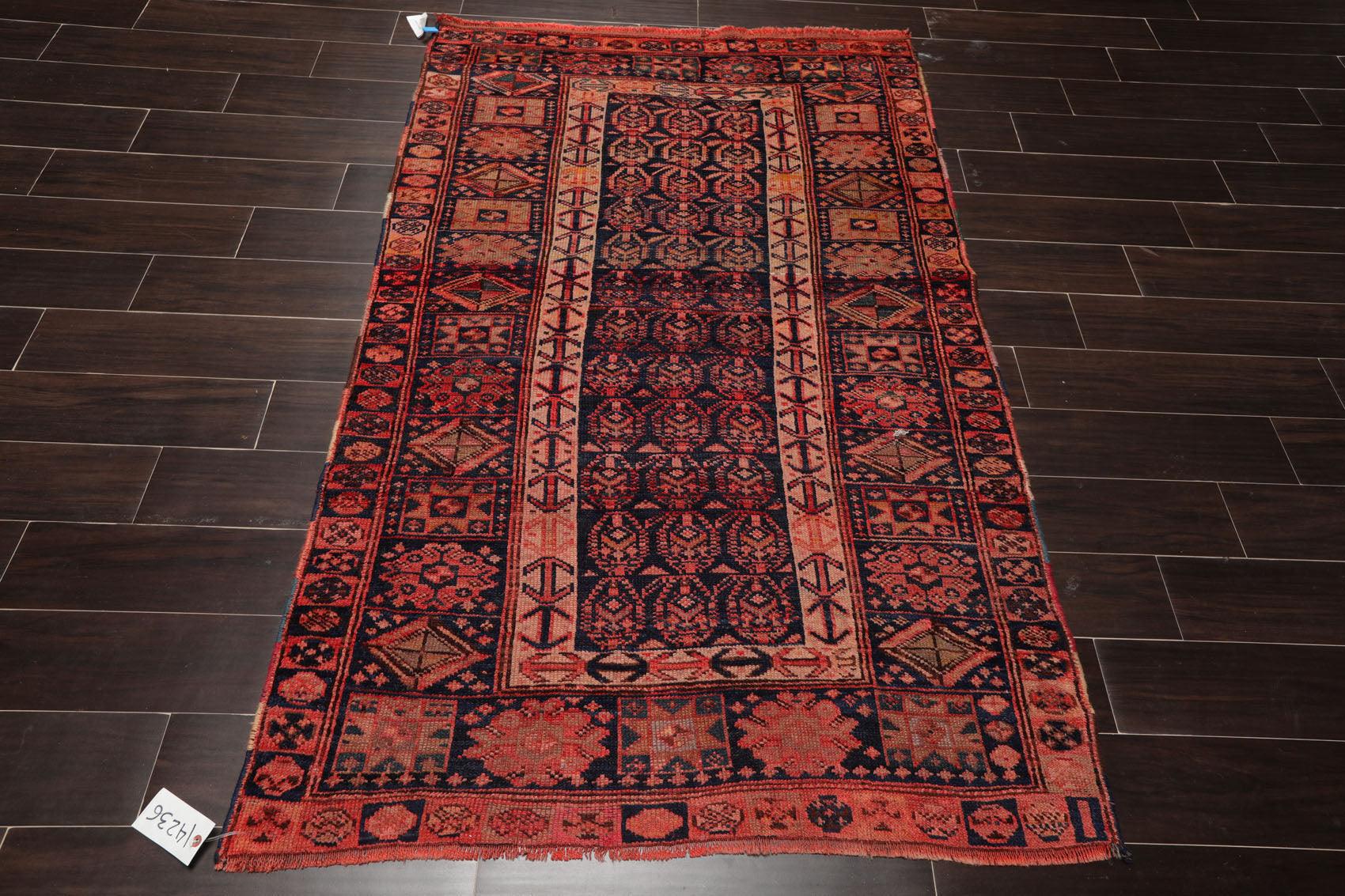 4' x 6'4" Antique Hand Knotted Flat Wool pile Melayaar Traditional Area Rug Navy-2