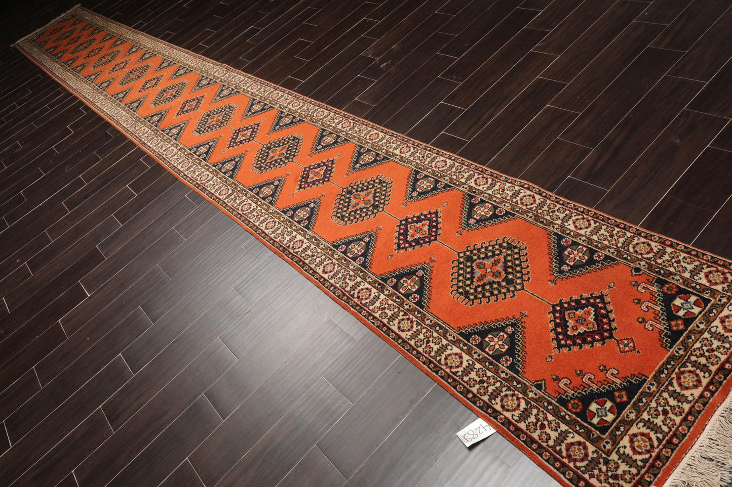 2'6" x 20'8" Hand Knotted Wool Rare Romanian Shirazz Area Rug Orange Runner-2