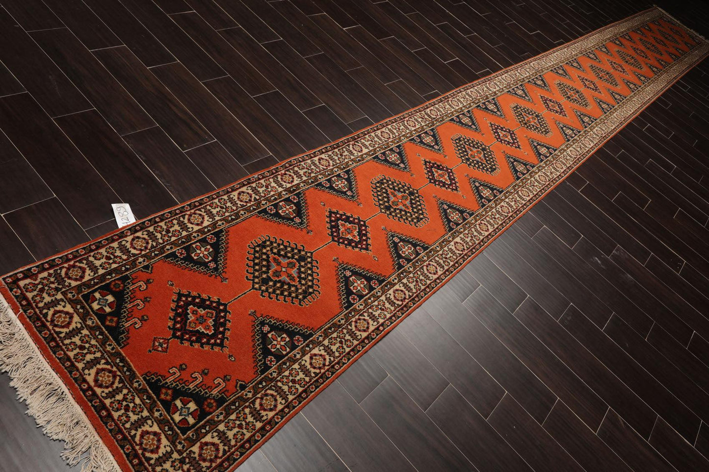 2'6" x 20'8" Hand Knotted Wool Rare Romanian Shirazz Area Rug Orange Runner-3