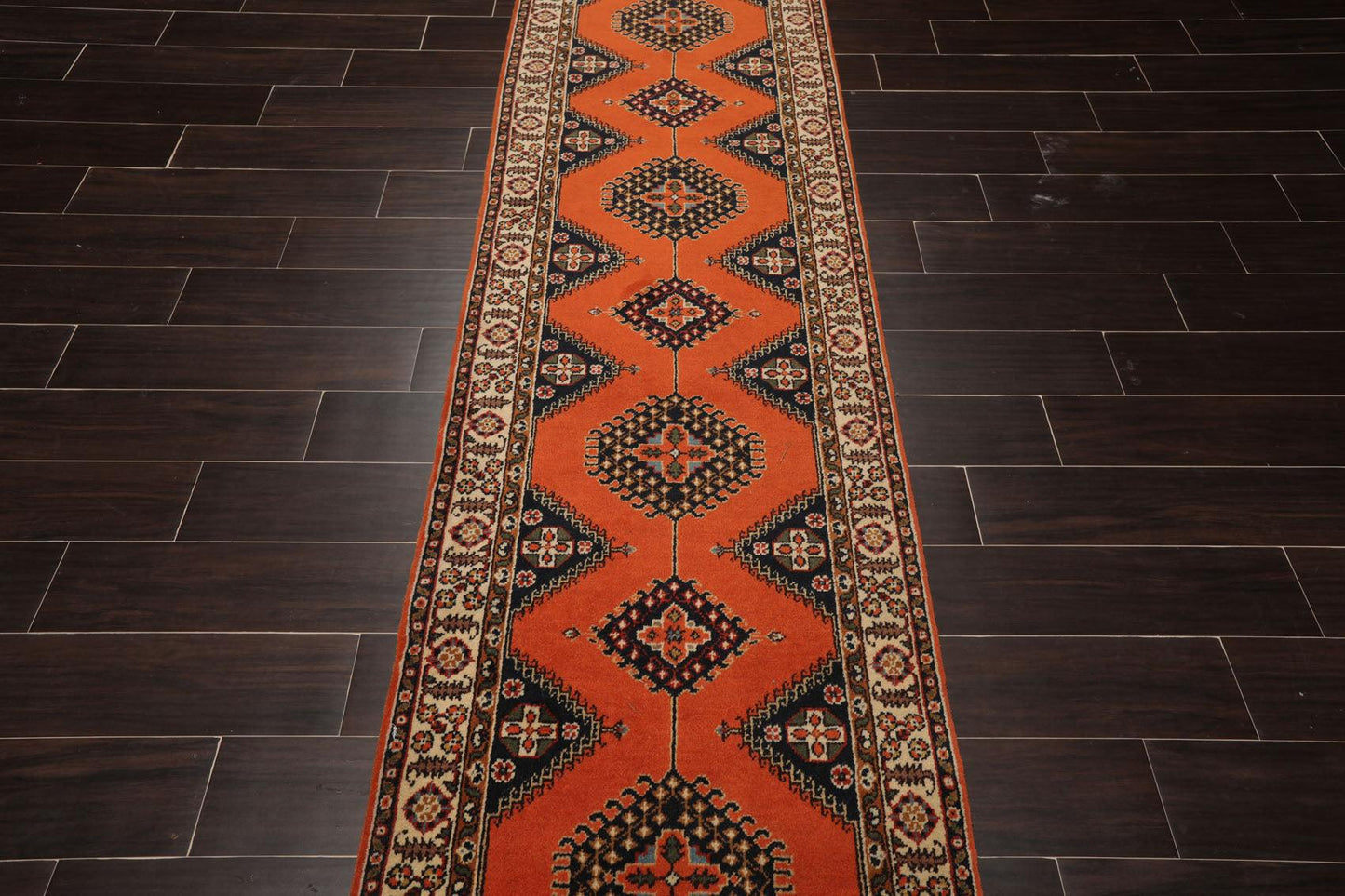 2'6" x 20'8" Hand Knotted Wool Rare Romanian Shirazz Area Rug Orange Runner-4