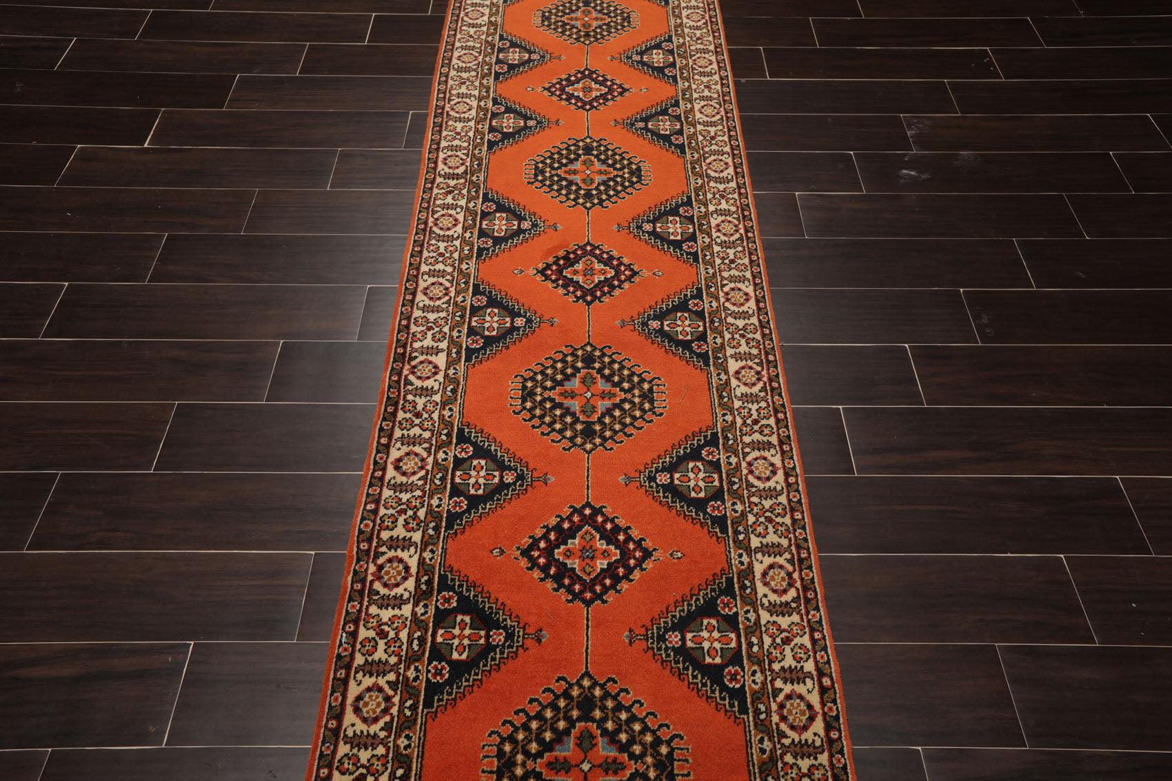 2'6" x 20'8" Hand Knotted Wool Rare Romanian Shirazz Area Rug Orange Runner-4