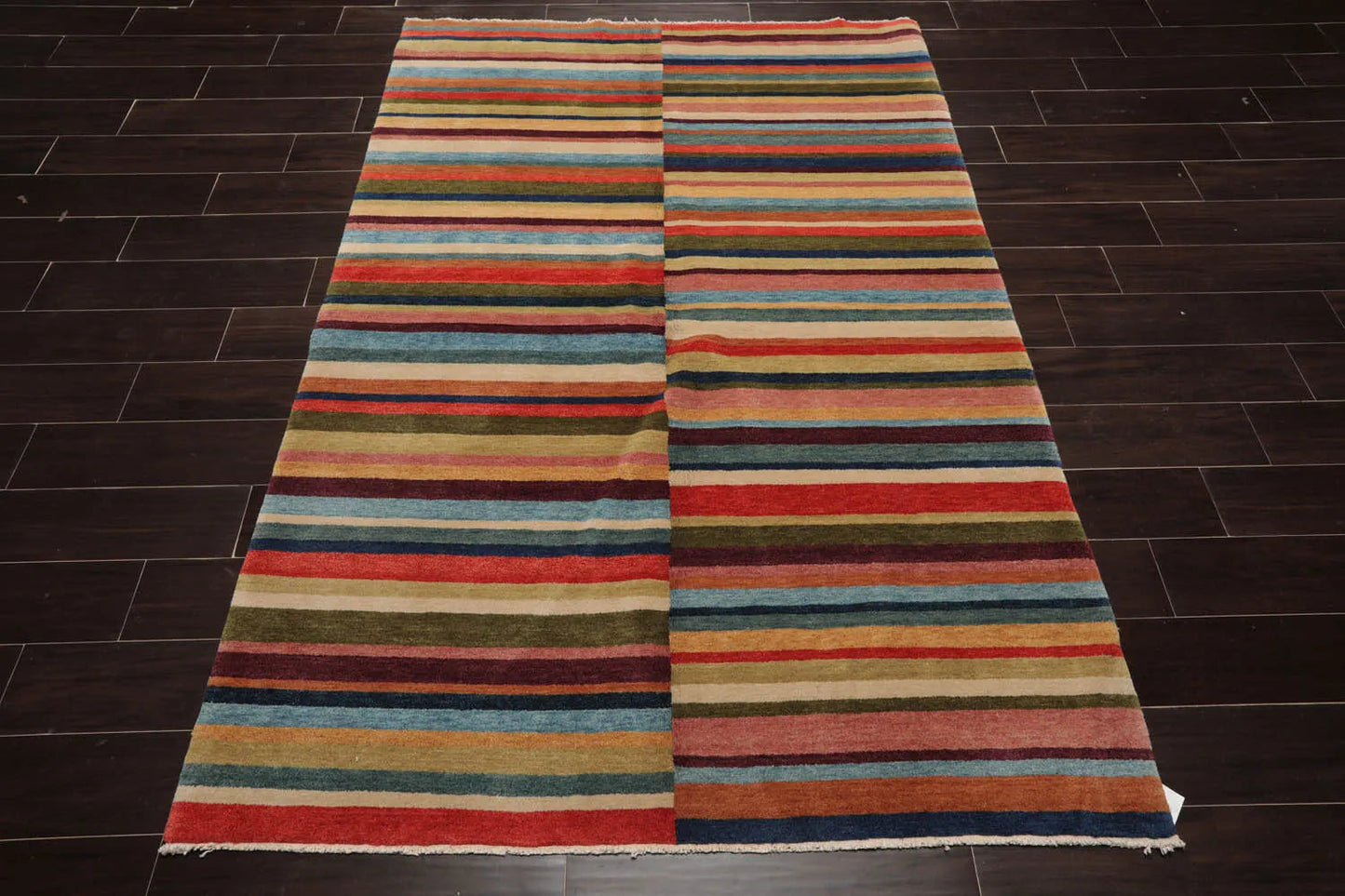 4' 2''x6' 2'' Hand Knotted Tibetan 100% Wool Modern & Contemporary Oriental Area Rug Blue, Beige Color-1