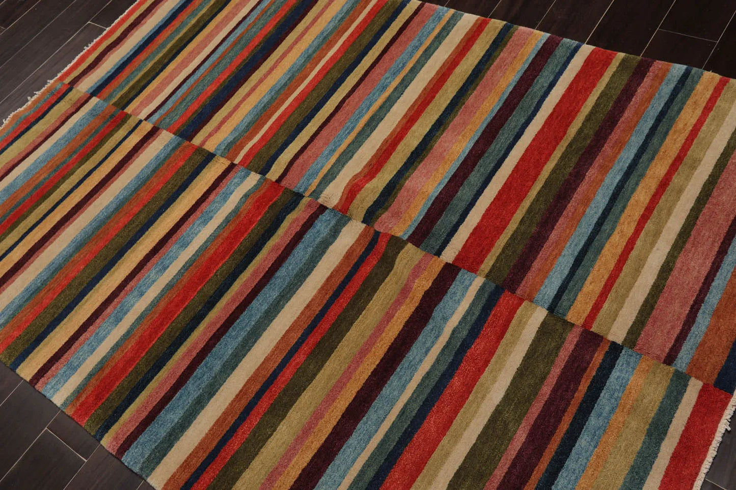 4' 2''x6' 2'' Hand Knotted Tibetan 100% Wool Modern & Contemporary Oriental Area Rug Blue, Beige Color-2