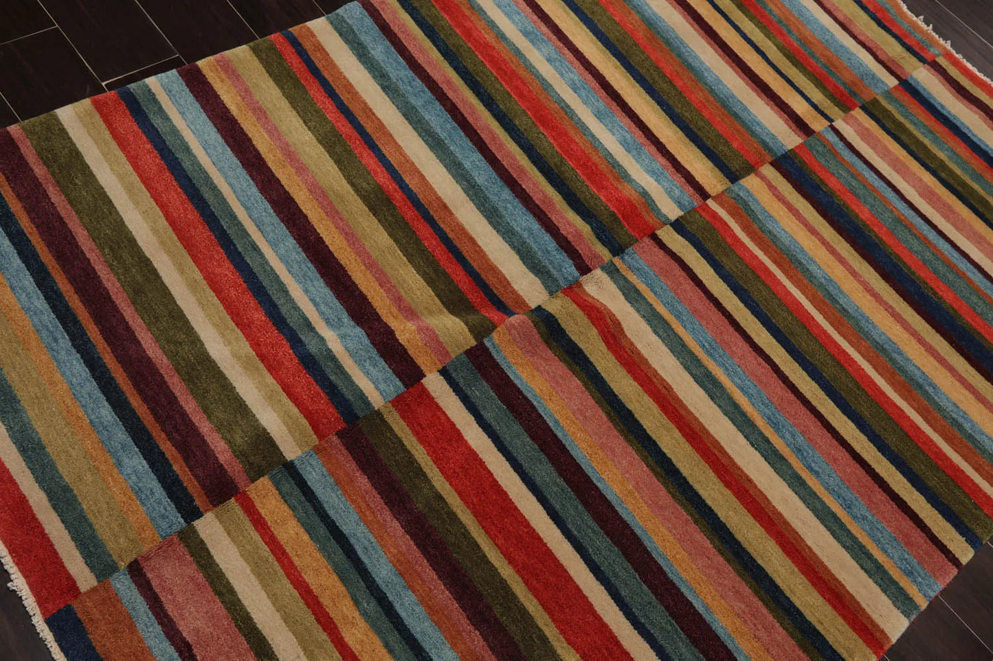 4' 2''x6' 2'' Hand Knotted Tibetan 100% Wool Modern & Contemporary Oriental Area Rug Blue, Beige Color-3