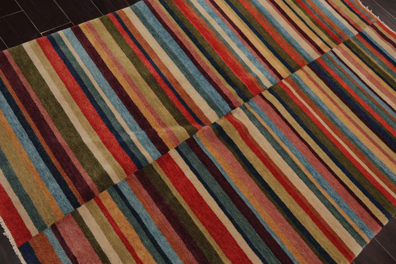 4' 2''x6' 2'' Hand Knotted Tibetan 100% Wool Modern & Contemporary Oriental Area Rug Blue, Beige Color-3