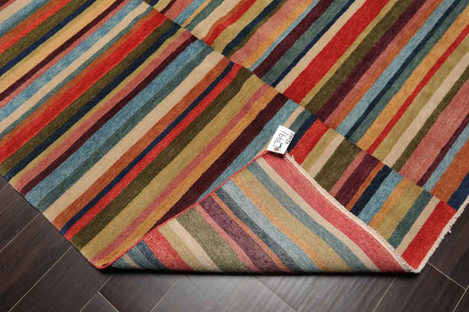 4' 2''x6' 2'' Hand Knotted Tibetan 100% Wool Modern & Contemporary Oriental Area Rug Blue, Beige Color-4