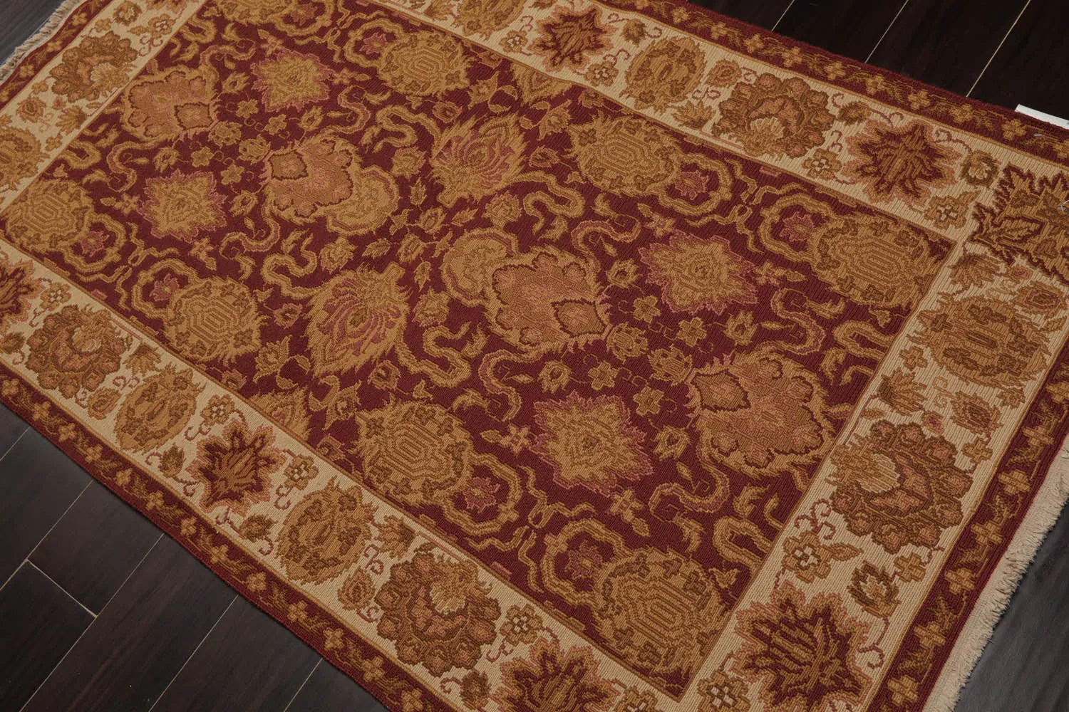 3' 6''x5' 6'' Hand Knotted Tibetan 100% Wool Reversible Soumak Traditional Oriental Area Rug Rust, Ivory Color-2