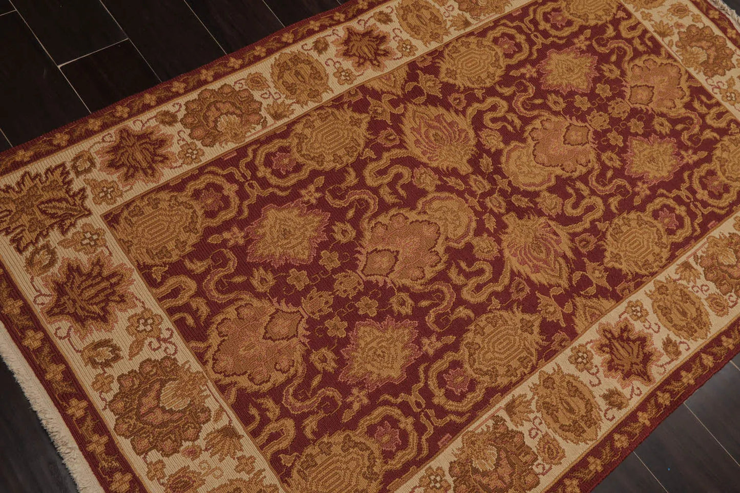 3' 6''x5' 6'' Hand Knotted Tibetan 100% Wool Reversible Soumak Traditional Oriental Area Rug Rust, Ivory Color-3