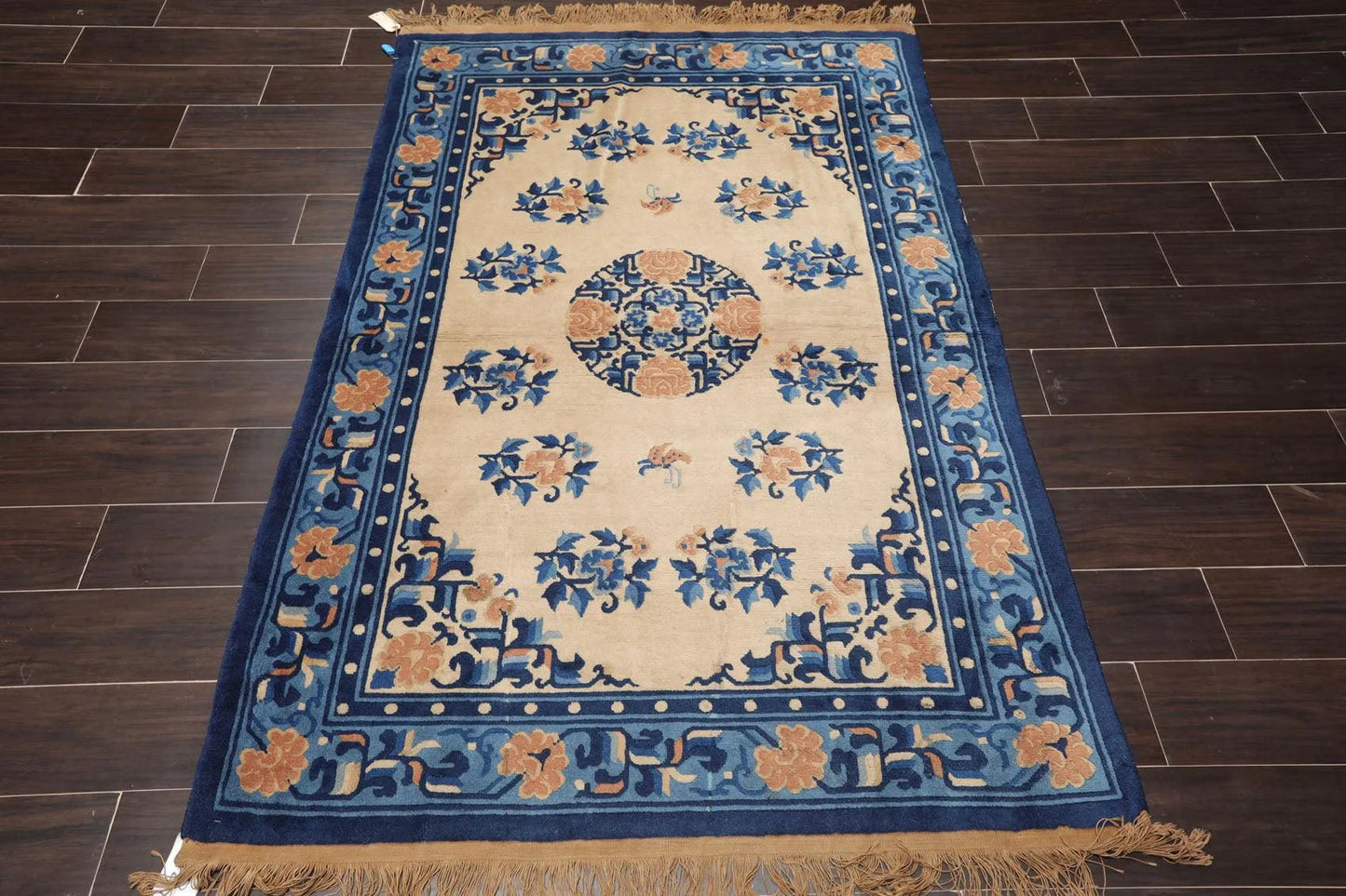 4' x 6' Vintage Hand Knotted Wool Chinese Art Deco Oriental Area Rug Beige-2