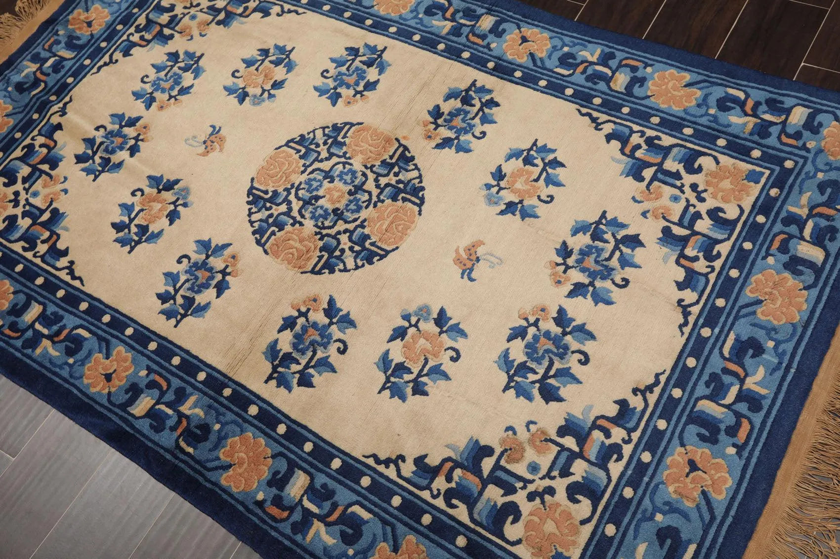 4' x 6' Vintage Hand Knotted Wool Chinese Art Deco Oriental Area Rug Beige-3
