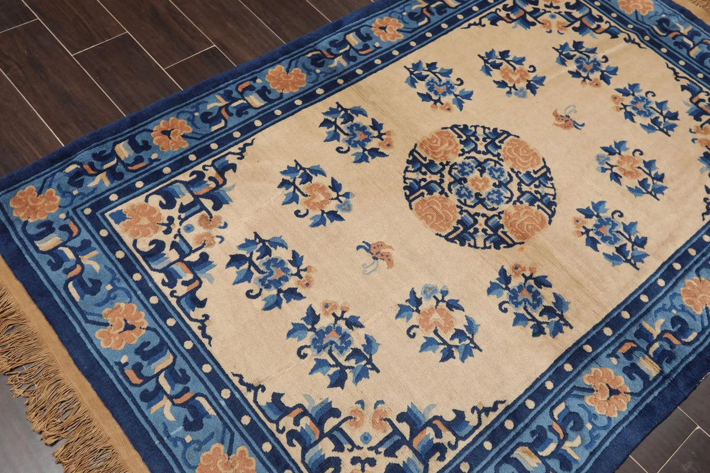 4' x 6' Vintage Hand Knotted Wool Chinese Art Deco Oriental Area Rug Beige-4