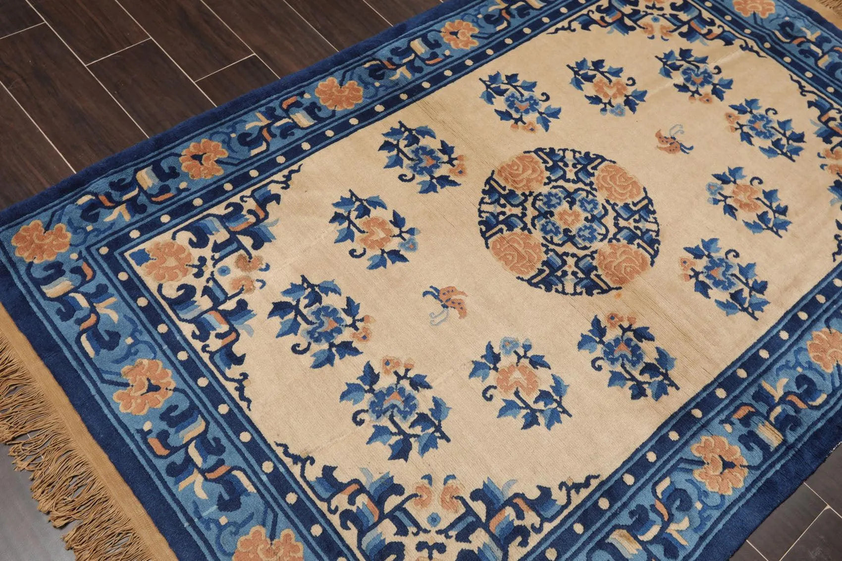 4' x 6' Vintage Hand Knotted Wool Chinese Art Deco Oriental Area Rug Beige-4