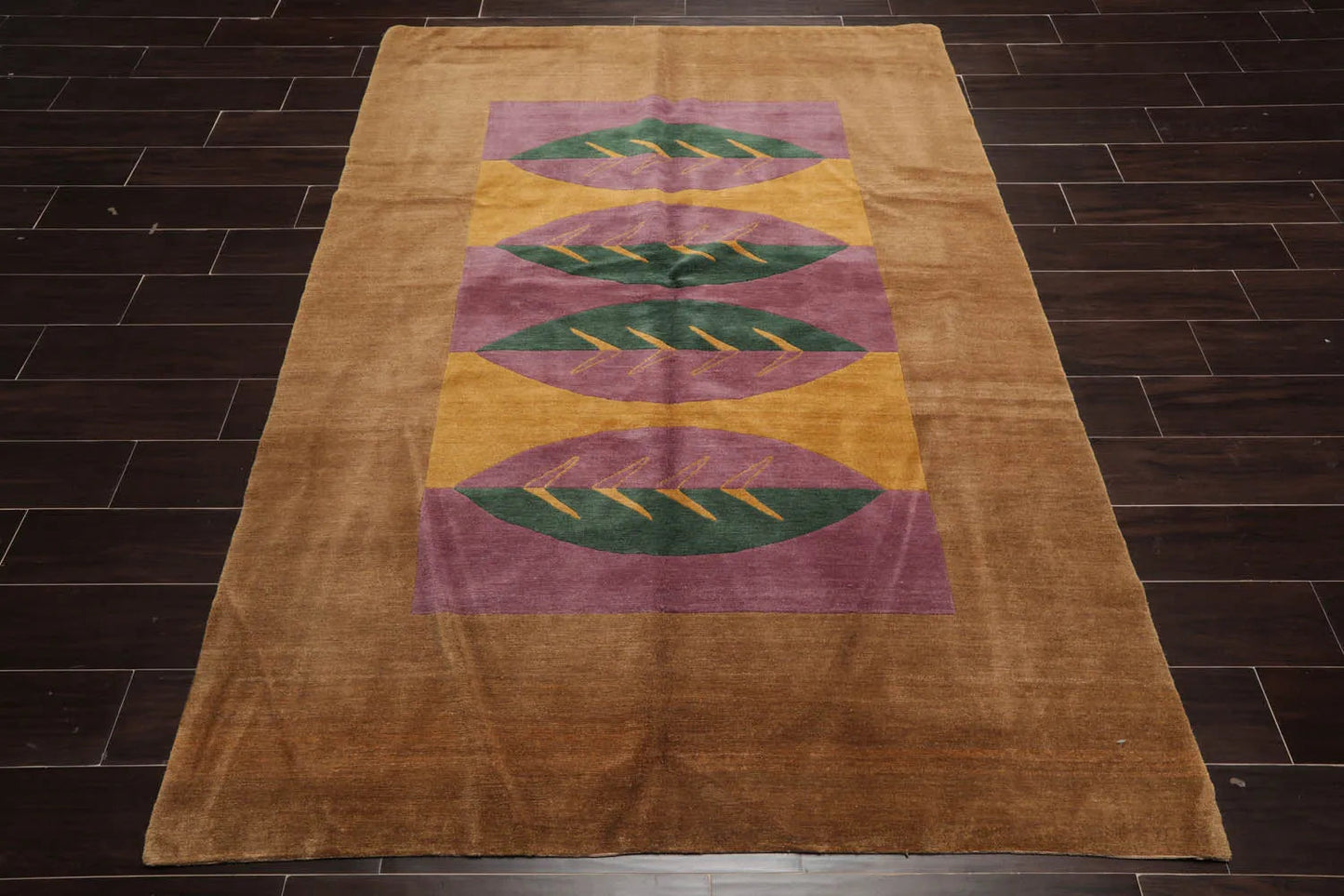 5' 2''x7'Hand Knotted Tibetan 100% Wool Michaelian & Kohlberg Traditional Oriental Area Rug Lavander, Gold Color-2