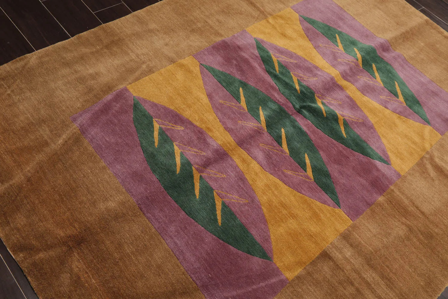 5' 2''x7'Hand Knotted Tibetan 100% Wool Michaelian & Kohlberg Traditional Oriental Area Rug Lavander, Gold Color-4