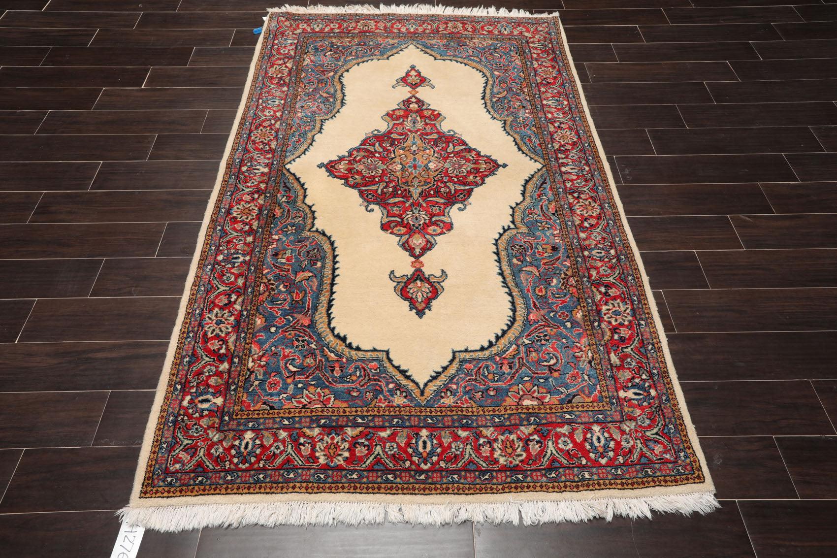 4'4" x 6'5" Hand Knotted 100% Wool Authentic Tabrizz Traditional Area Rug Ivory-2