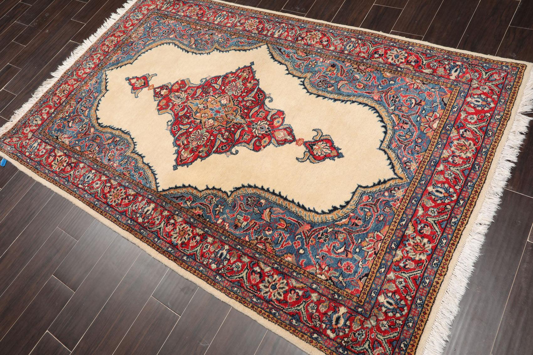 4'4" x 6'5" Hand Knotted 100% Wool Authentic Tabrizz Traditional Area Rug Ivory-3