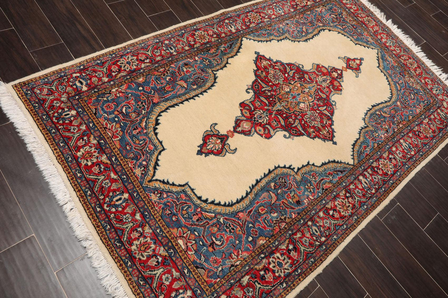 4'4" x 6'5" Hand Knotted 100% Wool Authentic Tabrizz Traditional Area Rug Ivory-4