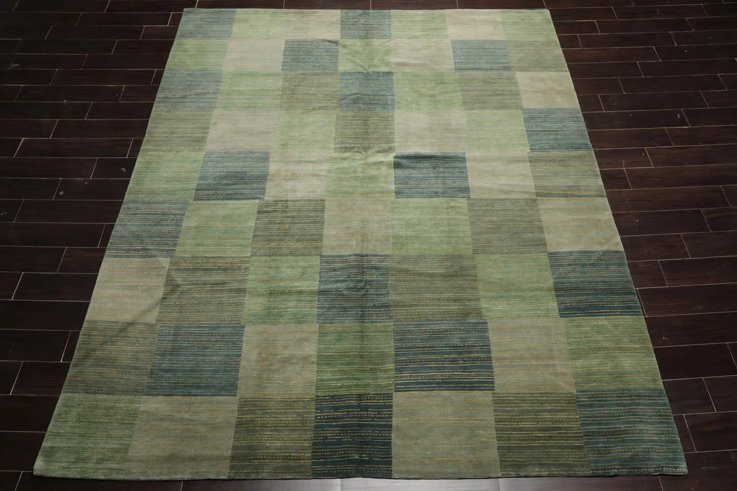 8' 2''x9' 10'' Hand Knotted Tibetan 100% Wool Michaelian & Kohlberg Modern & Contemporary Oriental Area Rug Aqua, Gray Color-2