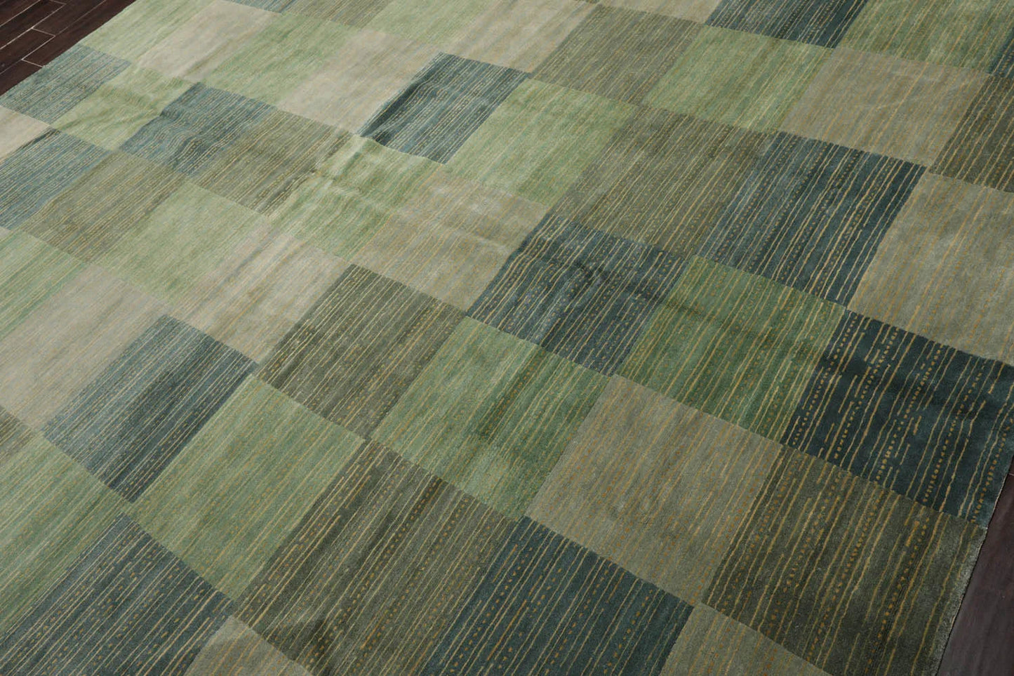 8' 2''x9' 10'' Hand Knotted Tibetan 100% Wool Michaelian & Kohlberg Modern & Contemporary Oriental Area Rug Aqua, Gray Color-3