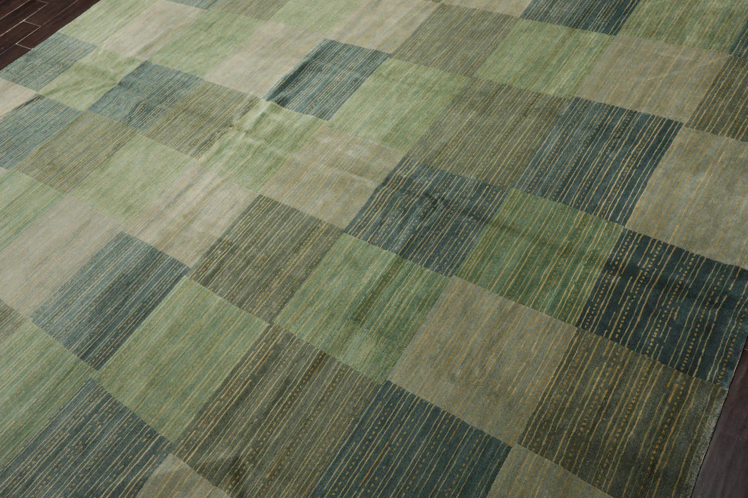 8' 2''x9' 10'' Hand Knotted Tibetan 100% Wool Michaelian & Kohlberg Modern & Contemporary Oriental Area Rug Aqua, Gray Color-3