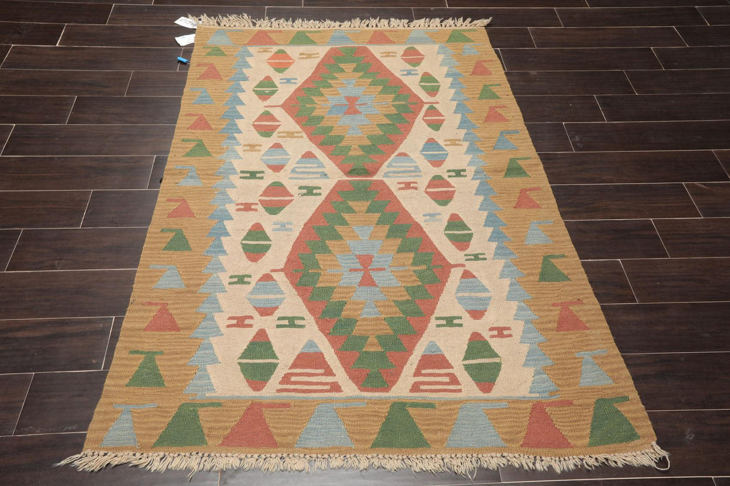 3'9" x 5'2" Hand Woven 100% Wool Southwestern Turkish Kilim Area Rug Beige-1