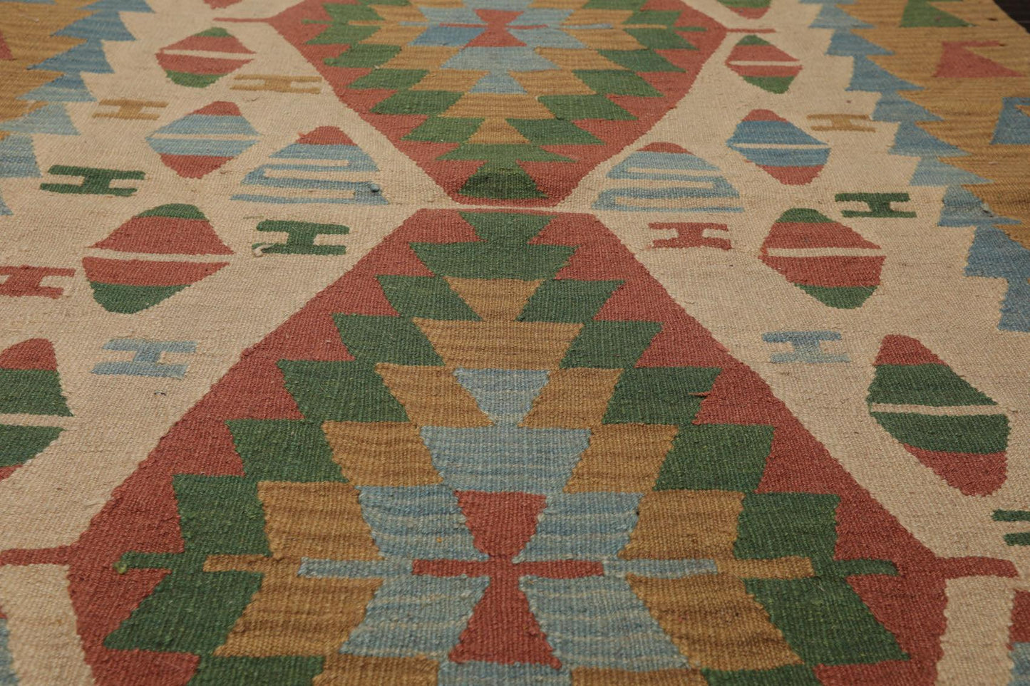 3'9" x 5'2" Hand Woven 100% Wool Southwestern Turkish Kilim Area Rug Beige-4