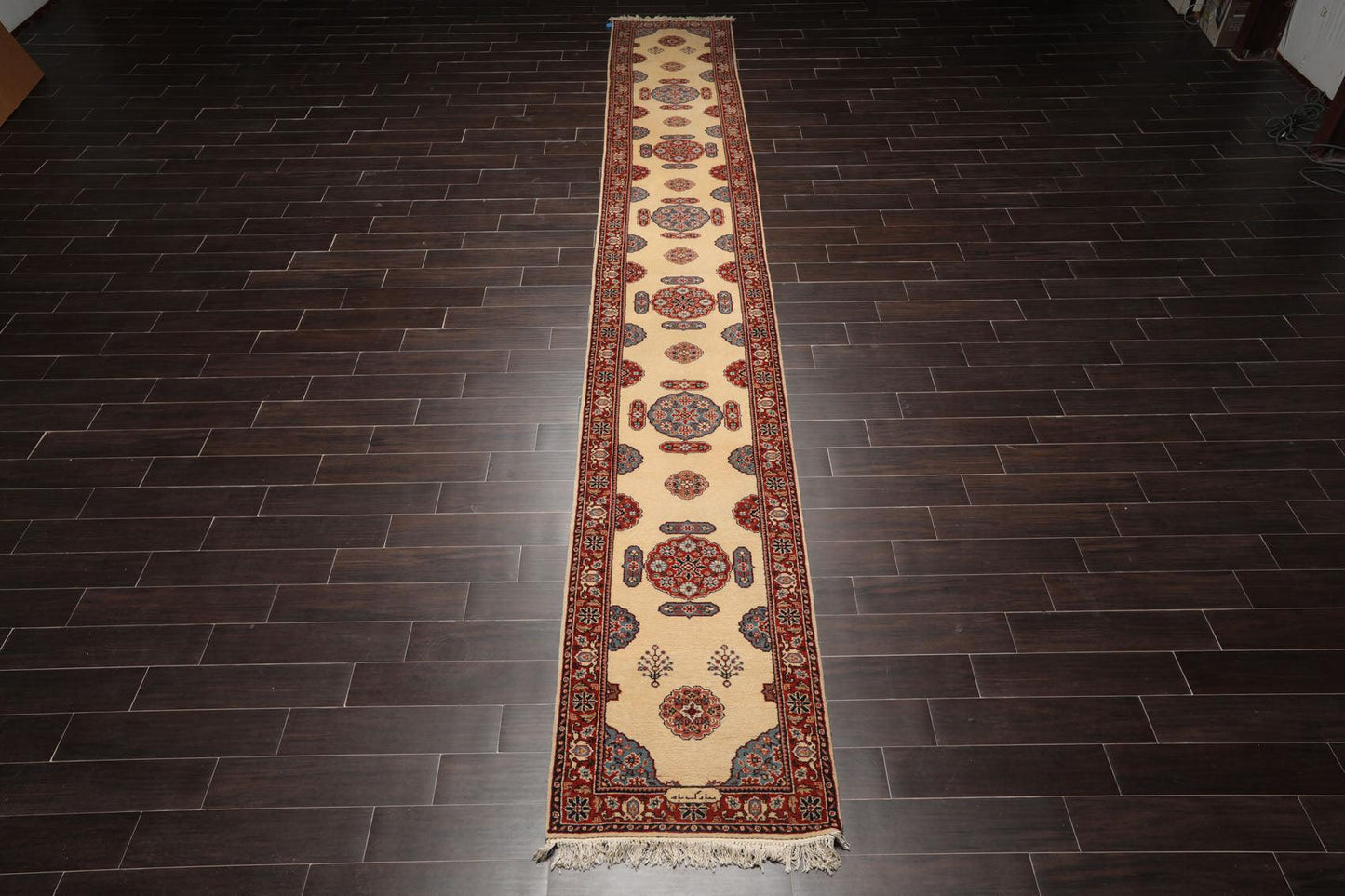 2'7" x 17'9" Palace Hand Knotted Wool Romanian Bidjaar Oriental Area Rug Ivory-2