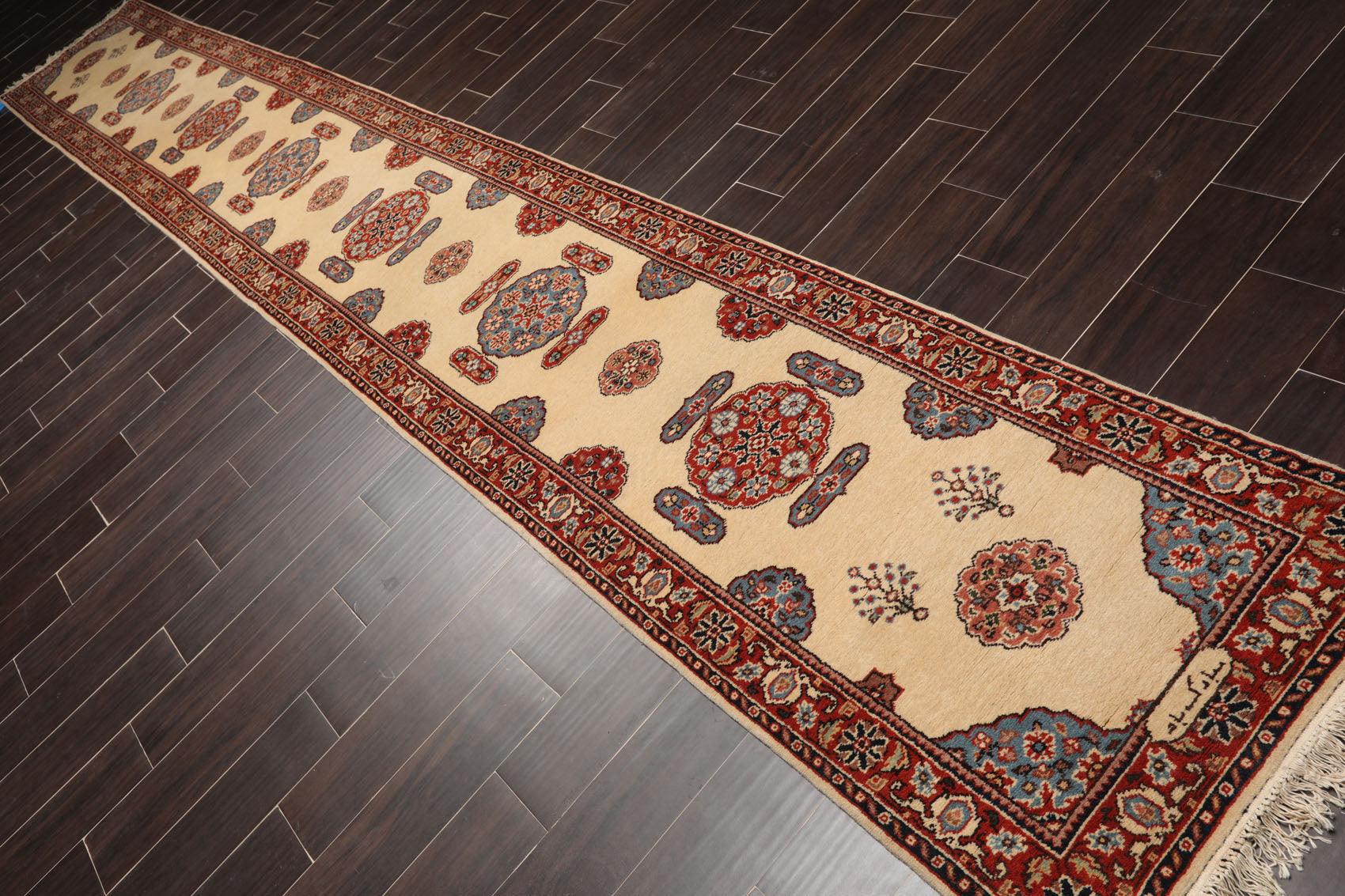 2'7" x 17'9" Palace Hand Knotted Wool Romanian Bidjaar Oriental Area Rug Ivory-3