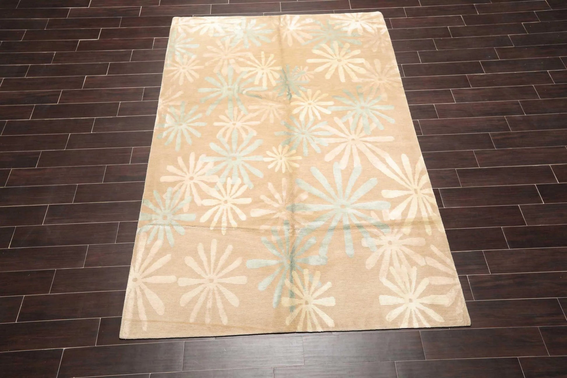 6' x 9' Hand Knotted Wool & Silk Tibetan Oriental Area Rug Contemporary Beige-1