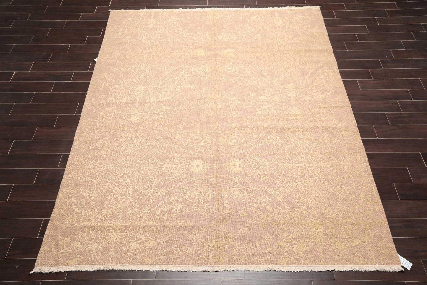 8' x 10' Hand Knotted Designer Flat & Cut Pile Tibetan Oriental Area Rug Light Brown, Light Gold-1
